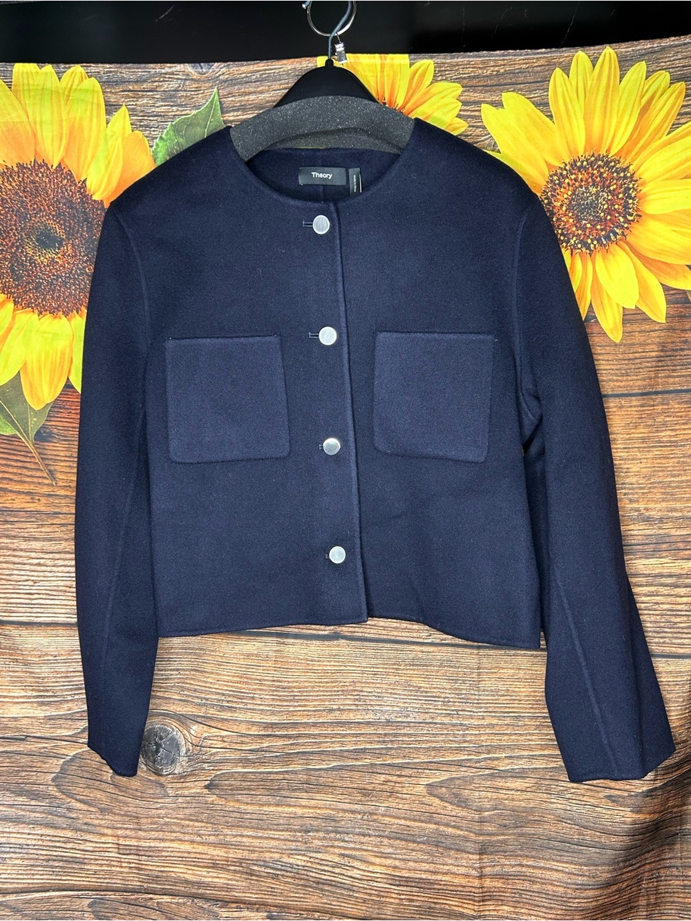 Theory Navy Round-Neck Cropped Blazer